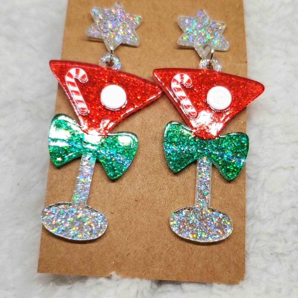 7/$10 Christmas Martini Earrings, New